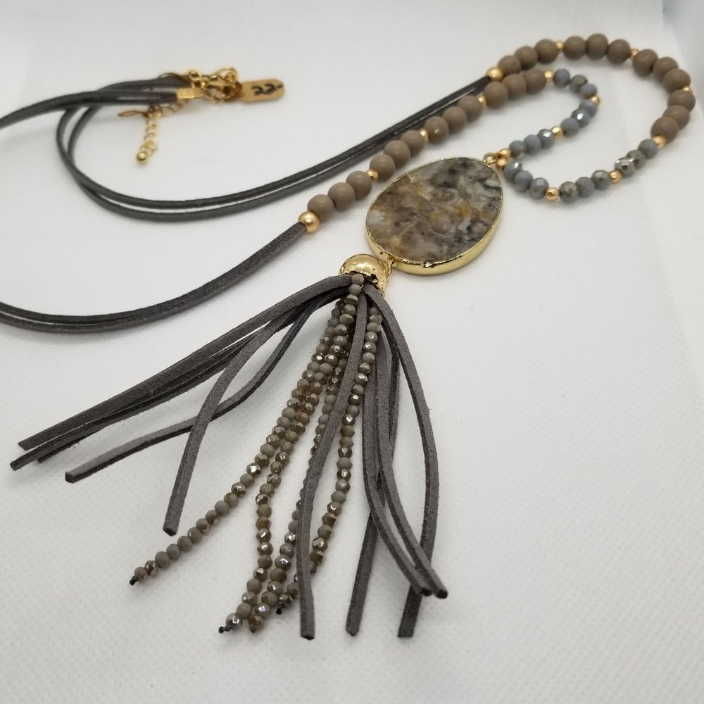 Grey Stone and Bead Necklace